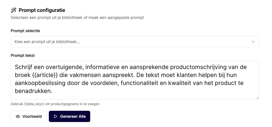 Productteksten genereren